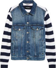 Dolce&Gabbana Mixed Media Stripe Wool & Cotton Denim Cardigan Jacket