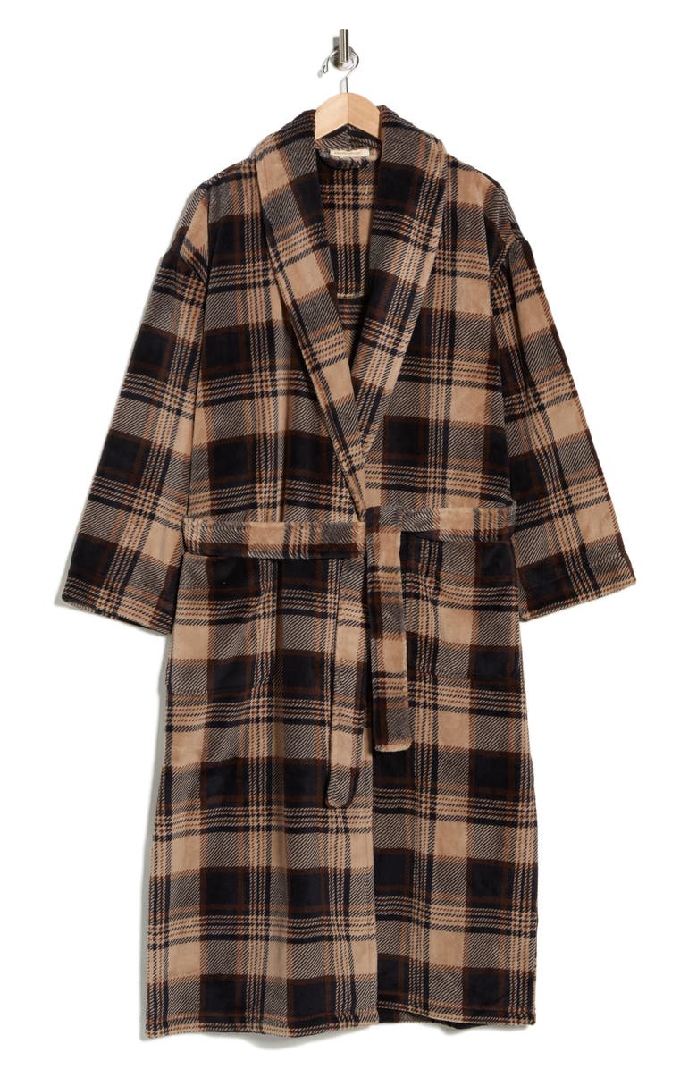 WEATHERPROOF VINTAGE Plaid Fleece Robe, Alternate, color, Coffee