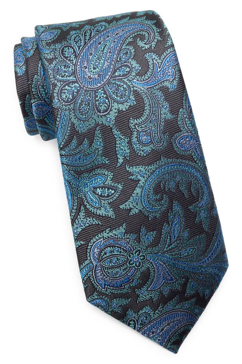 Culpeper Twill Paisley Silk Blend Tie, Main, color, BLACK