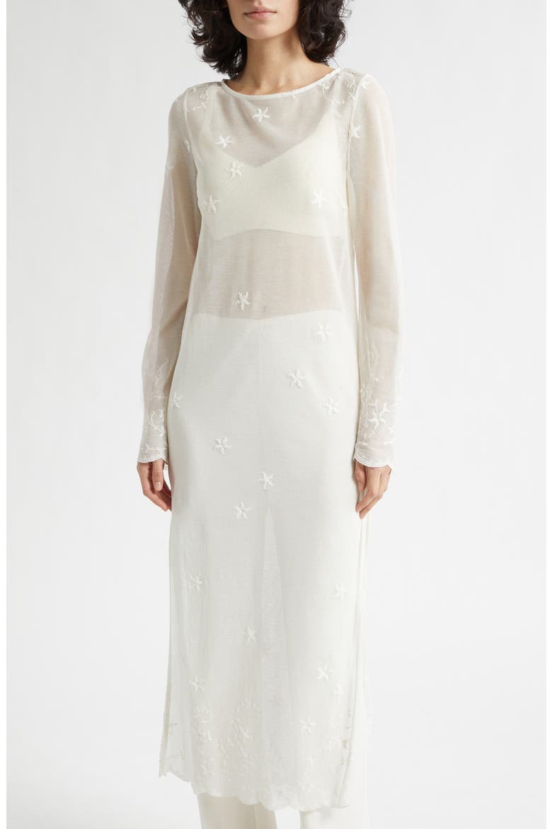 Cove Sheer Embroidered Open Knit Kaftan, Main, color, PEARL