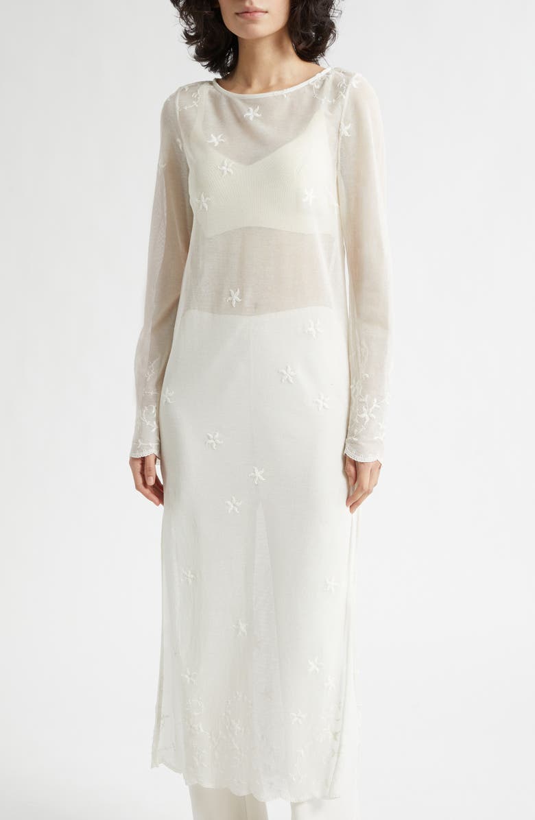 POSSE Cove Sheer Embroidered Open Knit Kaftan, Main, color, Pearl