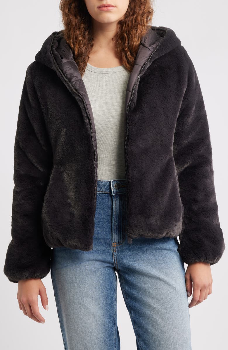 Save The Duck Laila Faux Fur Reversible Water Repellent Puffer Jacket, Alternate, color, Brown Black