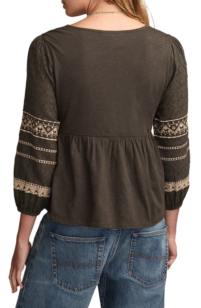 Lucky Brand Embroidered Peasant Top, Alternate, color, Raven