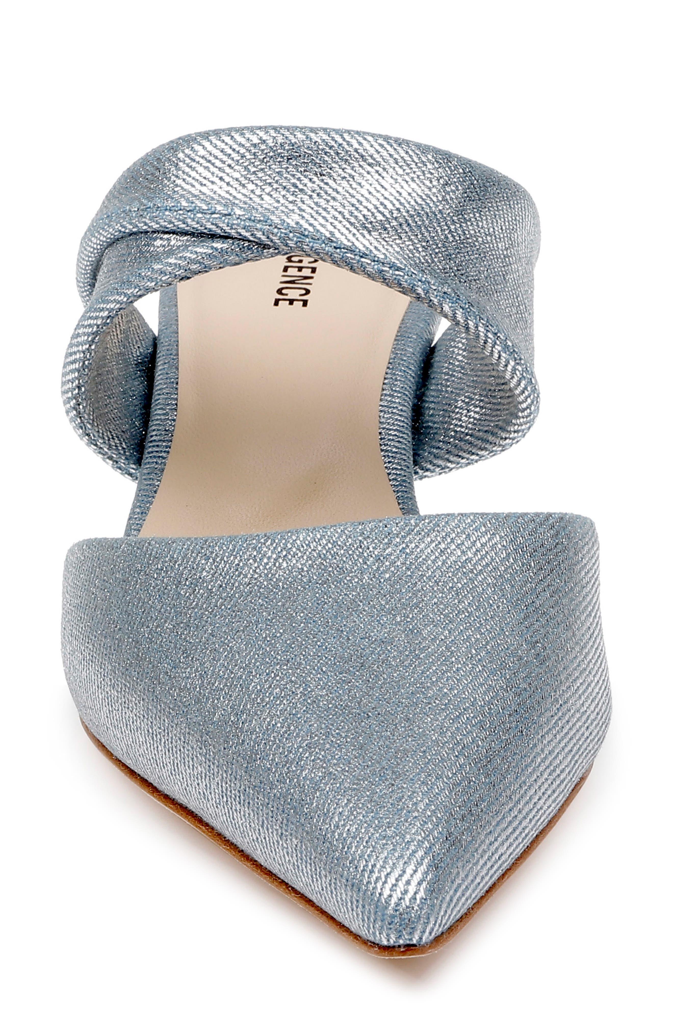 Chloe Metallic Denim Mule, Alternate, color, BLUE/ SILVER
