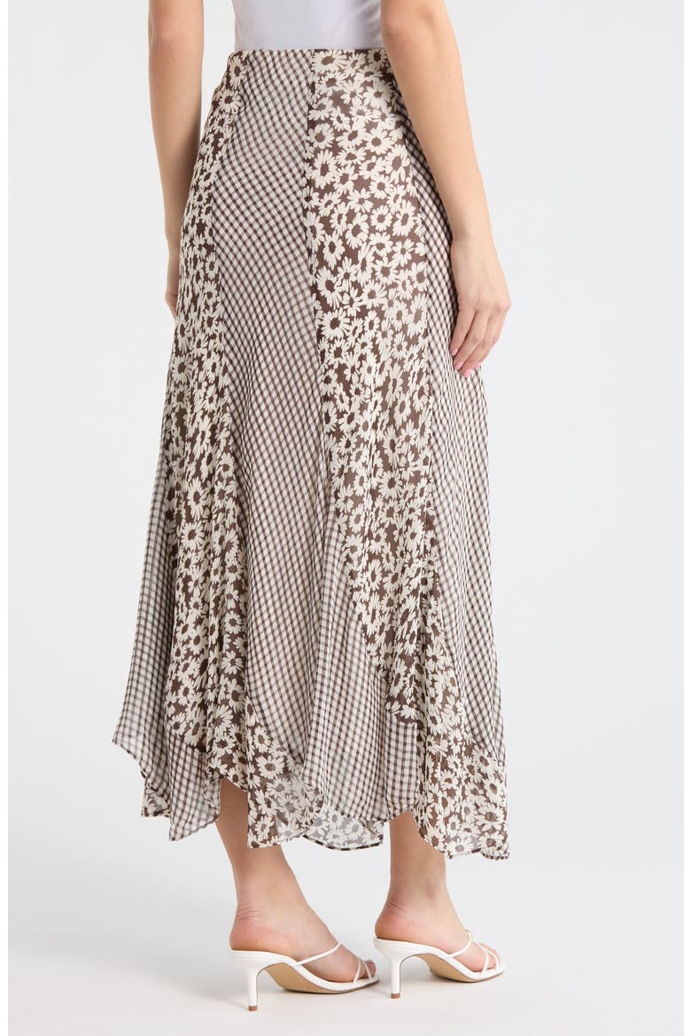 Felina Mixed Print Midi Skirt, Alternate, color, ESPRESSO DAISY GINGHAM MIX