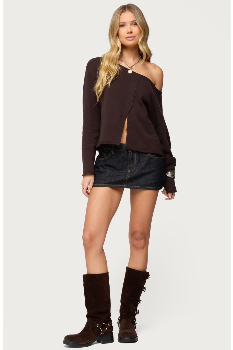 Moyra One Shoulder Knit Sweater, Alternate, color, BROWN