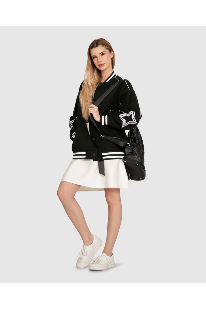 Hold Me Close Letterman Bomber, Alternate, color, Black