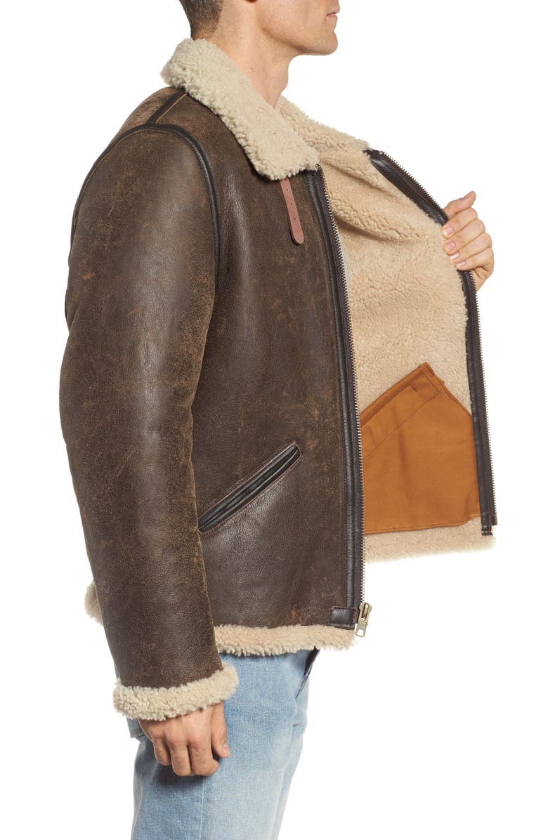 Schott NYC Genuine Shearling Vintage B-6 Bomber Jacket, Alternate, color,