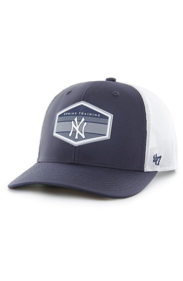 '47 Men's '47 Navy/White New York Yankees Spring Training Burgess Trucker Adjustable Hat, Main, color, Navy