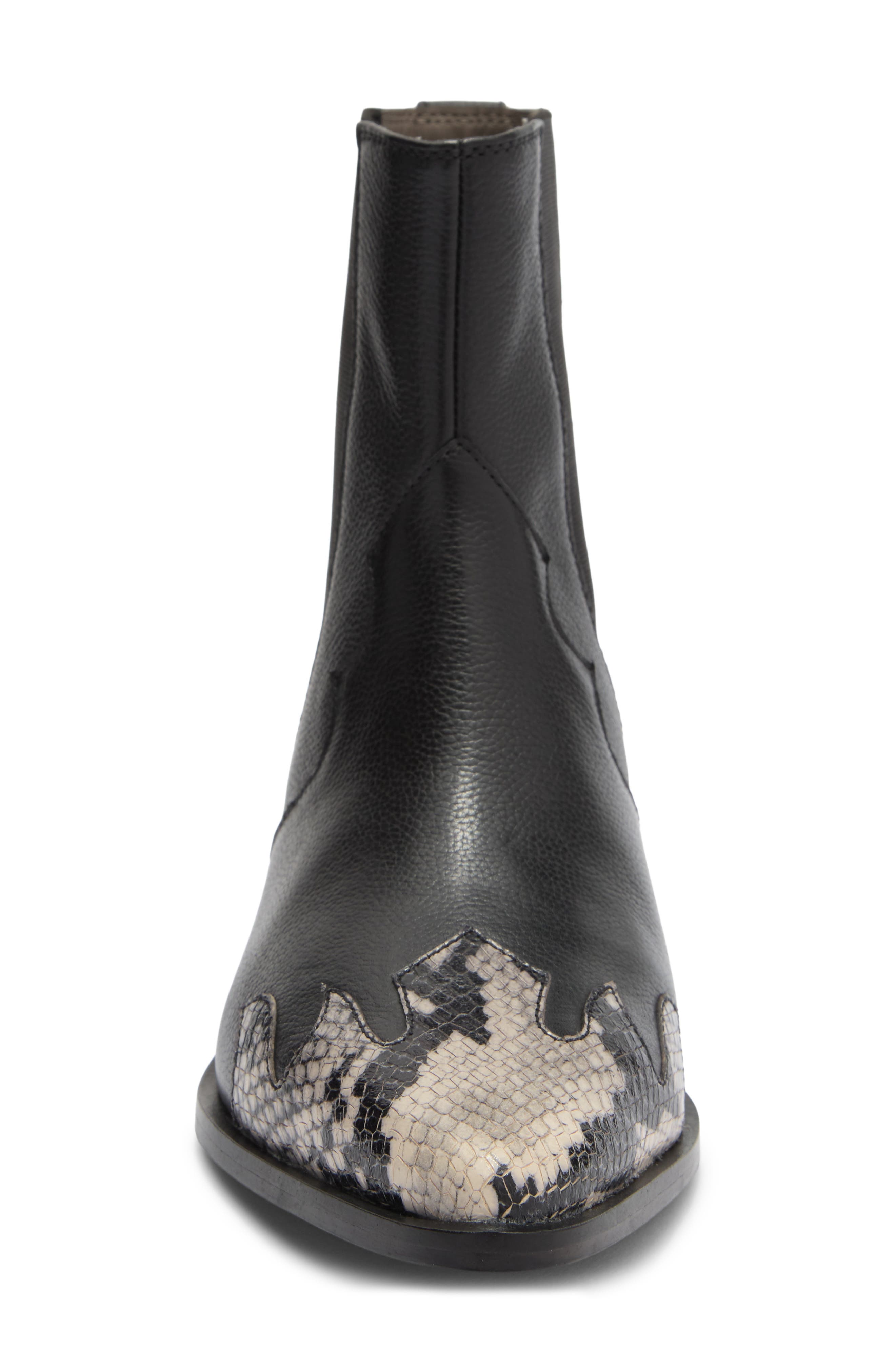 Fleur Snake Embossed Pointed Toe Bootie, Alternate, color, BLACK/ WHITE SNAKE