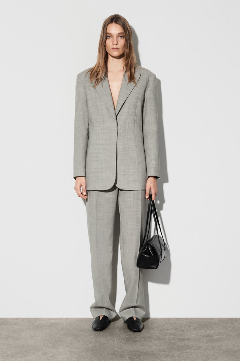 Structured Wool-Blend Blazer, Main, color, TAUPE MELANGE