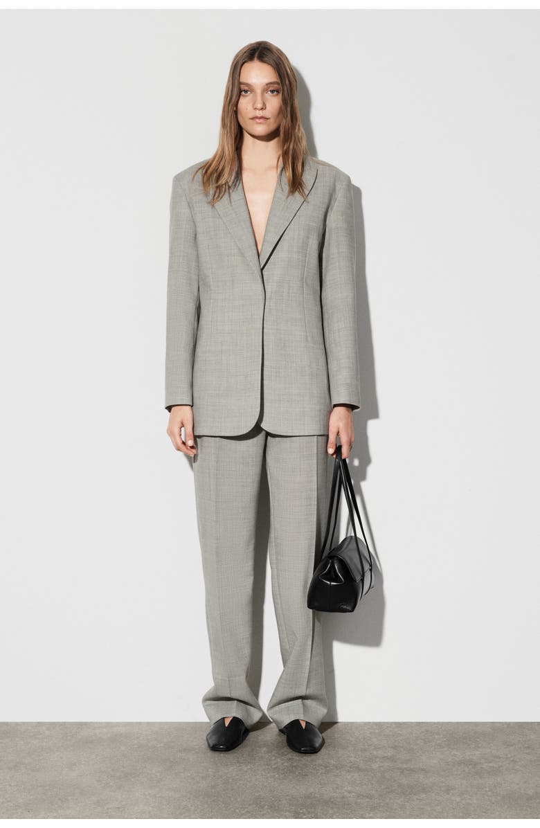 COS Structured Wool-Blend Blazer, Main, color, Taupe Melange