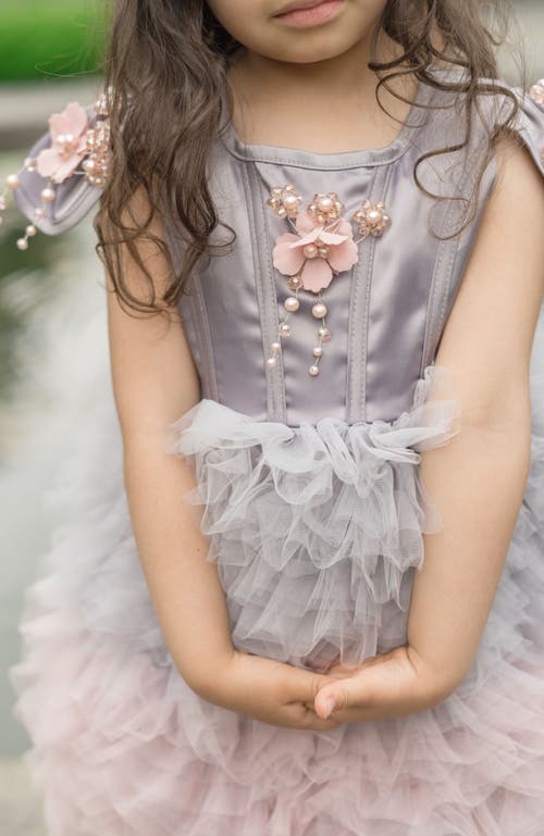 Petite Maison Kids Mia Ombré Cupcake Tulle Dress In Grey And Pink Ombre