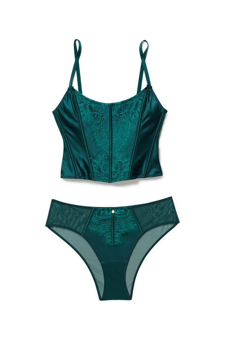 Geneviève Cropped Corset & Panty Set, Alternate, color, Dark green