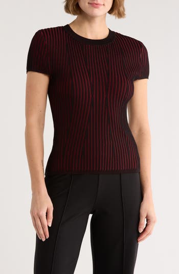 Dkny Short Sleeve Rib Knit Sweater In Red