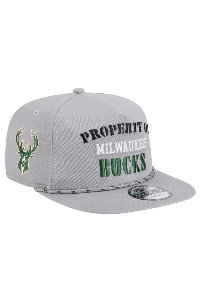 Men's New Era Gray Milwaukee Bucks Throwback Property Of Golfer Snapback Hat, Main, color, Gray