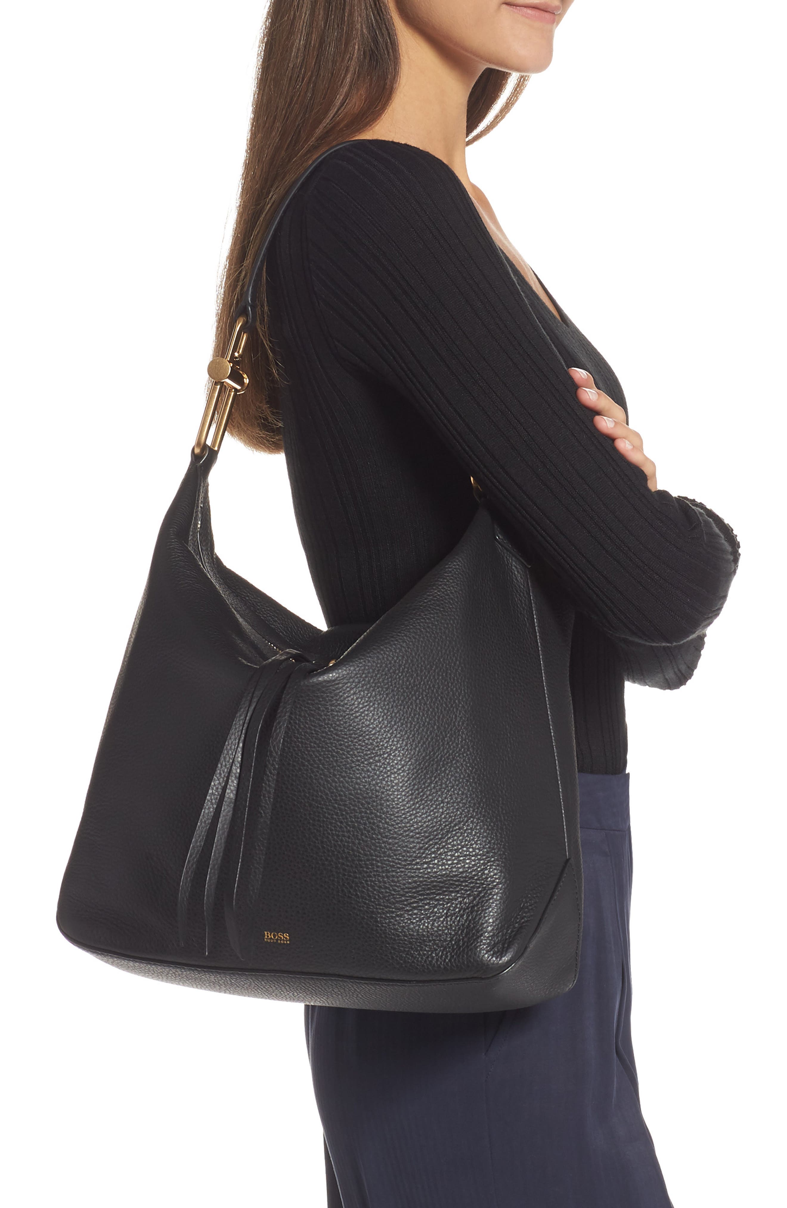 BOSS Small Kirsten Leather Hobo, Alternate, color, 