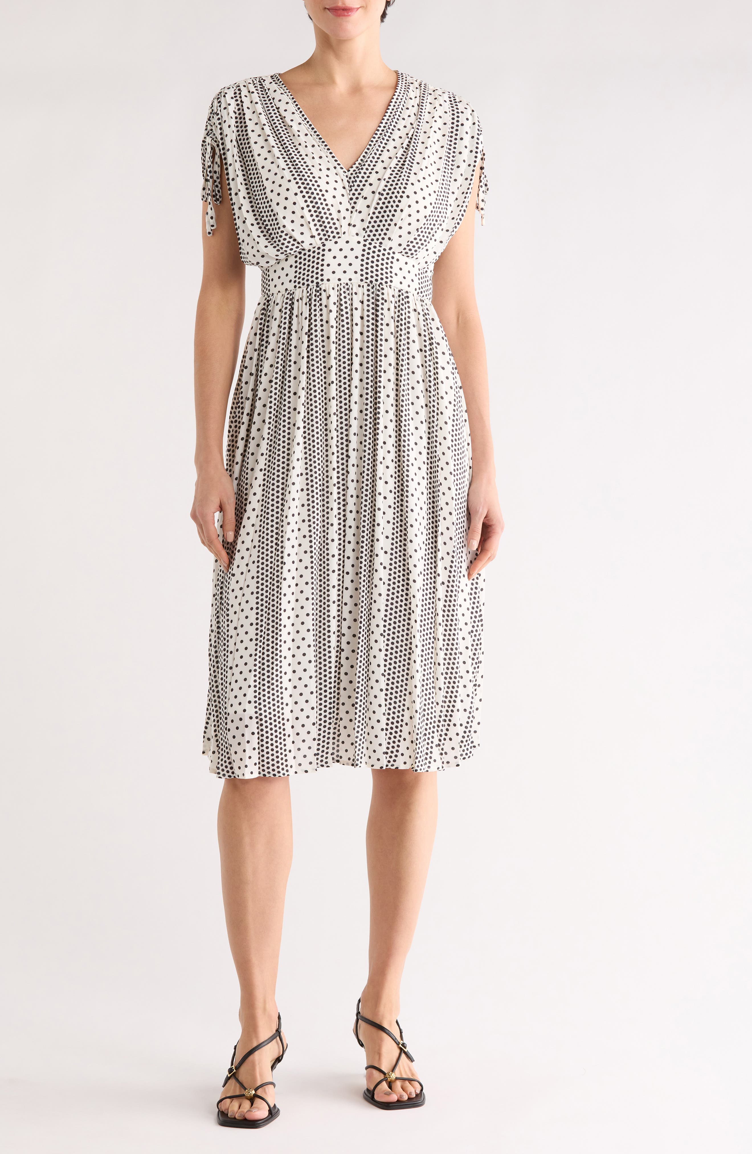 T Tahari Polka Dot Short Sleeve Midi Dress