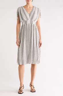 T Tahari Polka Dot Short Sleeve Midi Dress