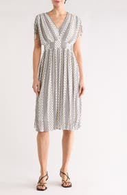 T Tahari Polka Dot Short Sleeve Midi Dress