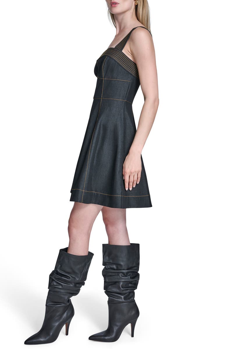 BCBG Stitched Denim Minidress, Alternate, color, Black