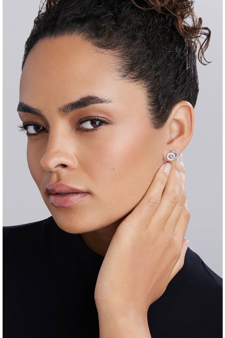 Signature Interlocking Diamond Stud Earrings, Alternate, color, SILVER