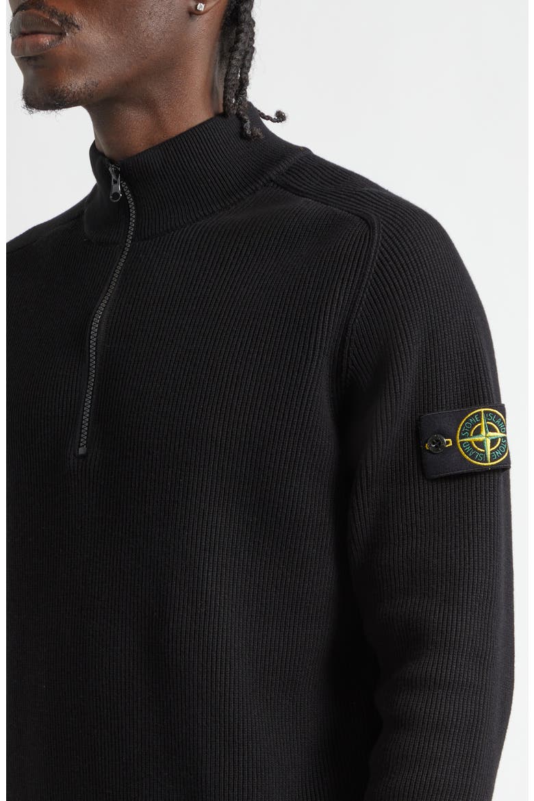 Organic Cotton Rib Half Zip Sweater, Alternate, color, BLACK