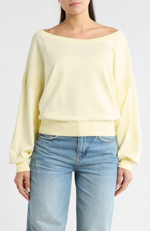 Lace Trim One-Shoulder Sweatshirt