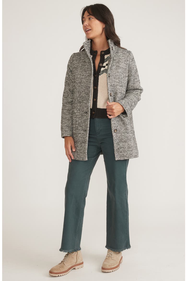 Stephanie Herringbone Cocoon Coat, Alternate, color, BLACK AND WHITE HERRINGBONE