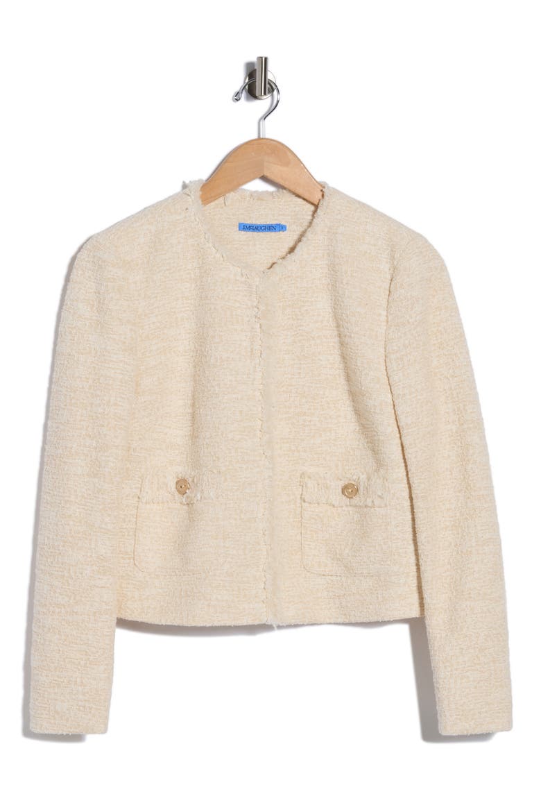 Berry Bouclé Collarless Jacket, Alternate, color, CREAMY SAND