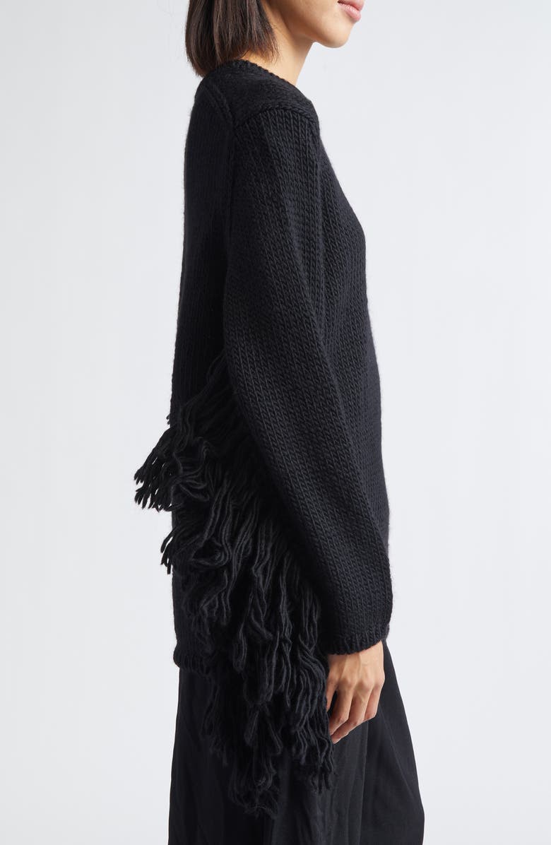 Comme des Garçons Roving Fringe Wool Jersey Sweater, Alternate, color, Black