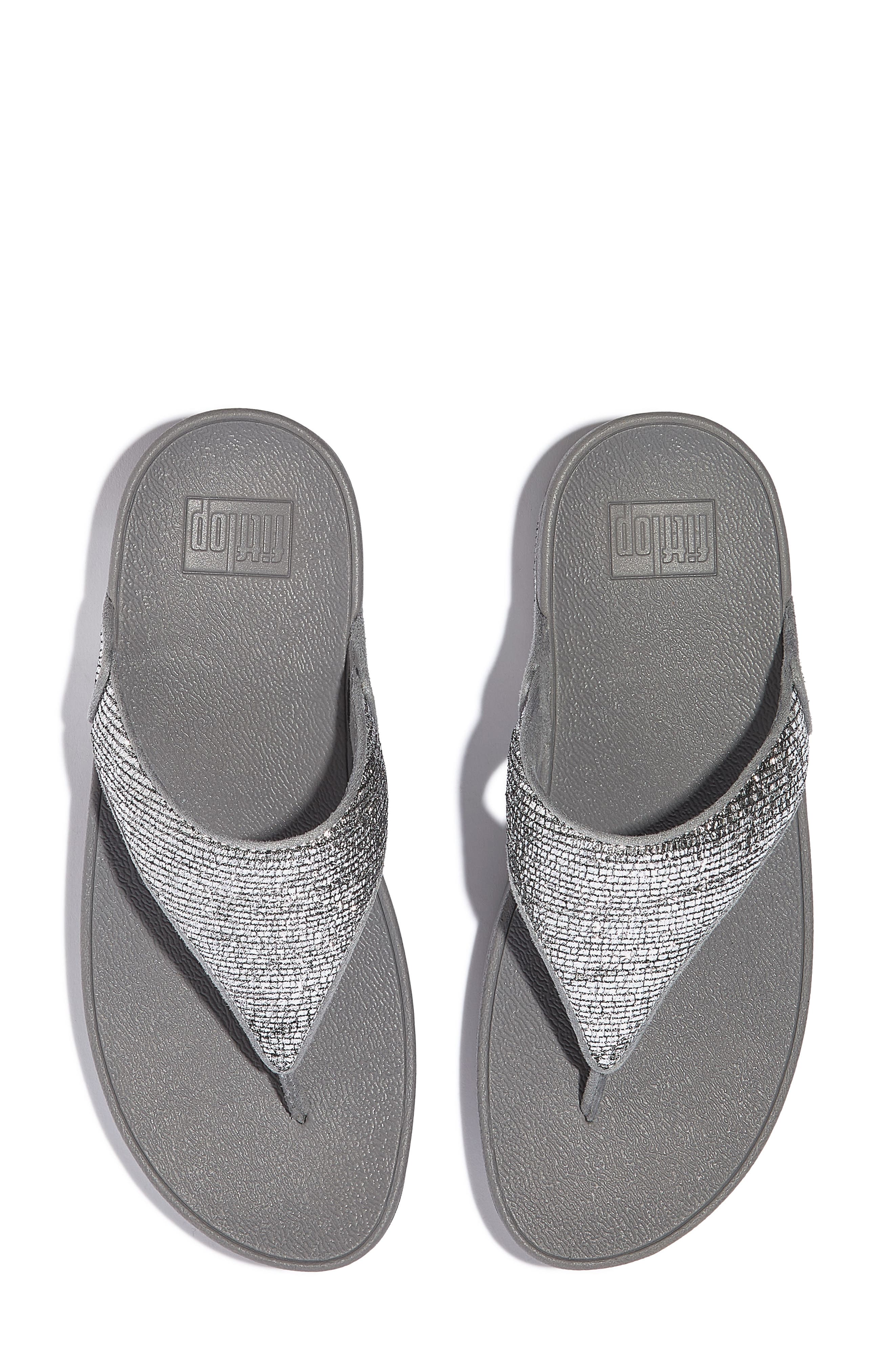 FitFlop Lulu Crinkled Shimmer Toe Post Sandal, Alternate, color, Silvereen