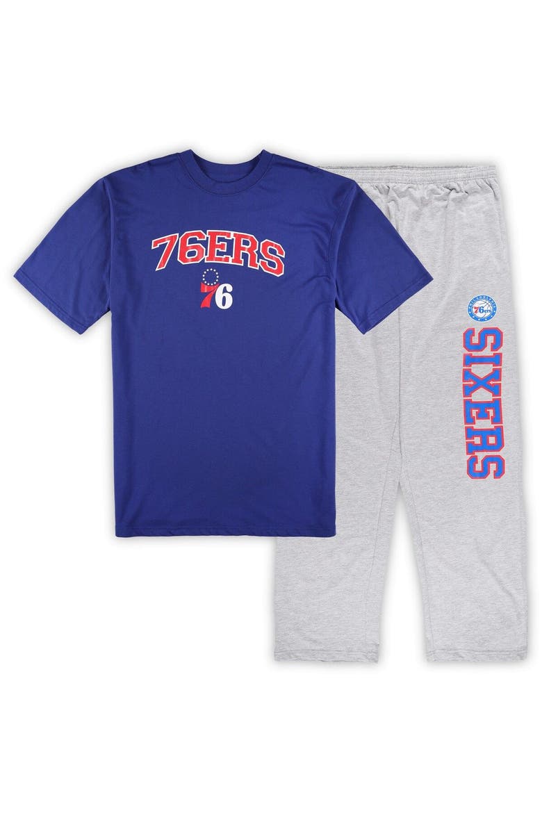 Men's Concepts Sport Royal/Heather Gray Philadelphia 76ers Big & Tall T-Shirt and Pajama Pants Sleep Set, Main, color, Royal