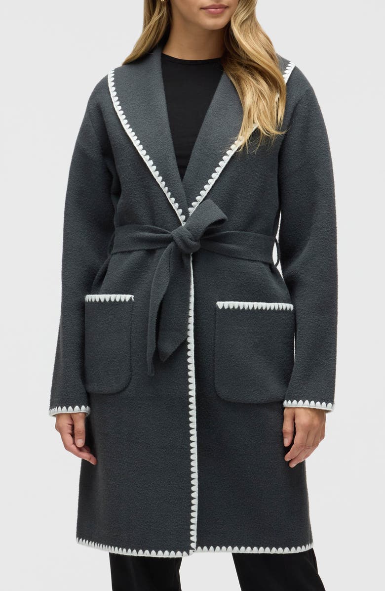 NVLT Belted Wrap Sweater Coat, Main, color, Charcoal Ivory
