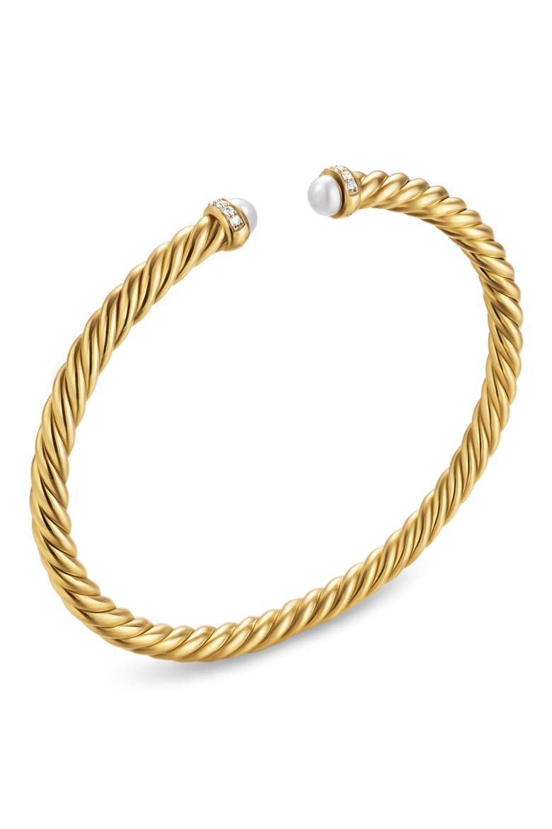 Modern Cablespira® Flex Bracelet in 18K Yellow Gold & Diamonds, Alternate, color, PEARL