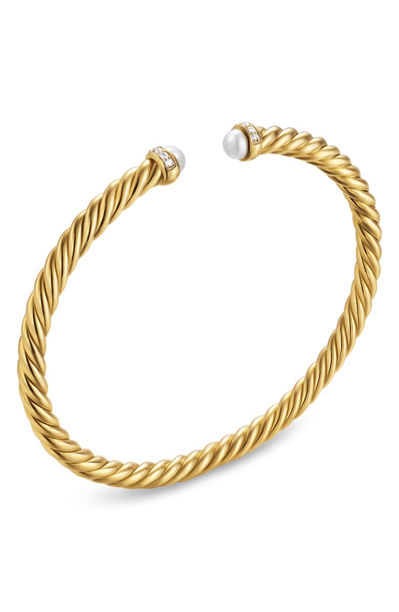 David Yurman Modern Cablespira<sup>®</sup> Flex Bracelet in 18K Yellow Gold & Diamonds, Alternate, color, Pearl