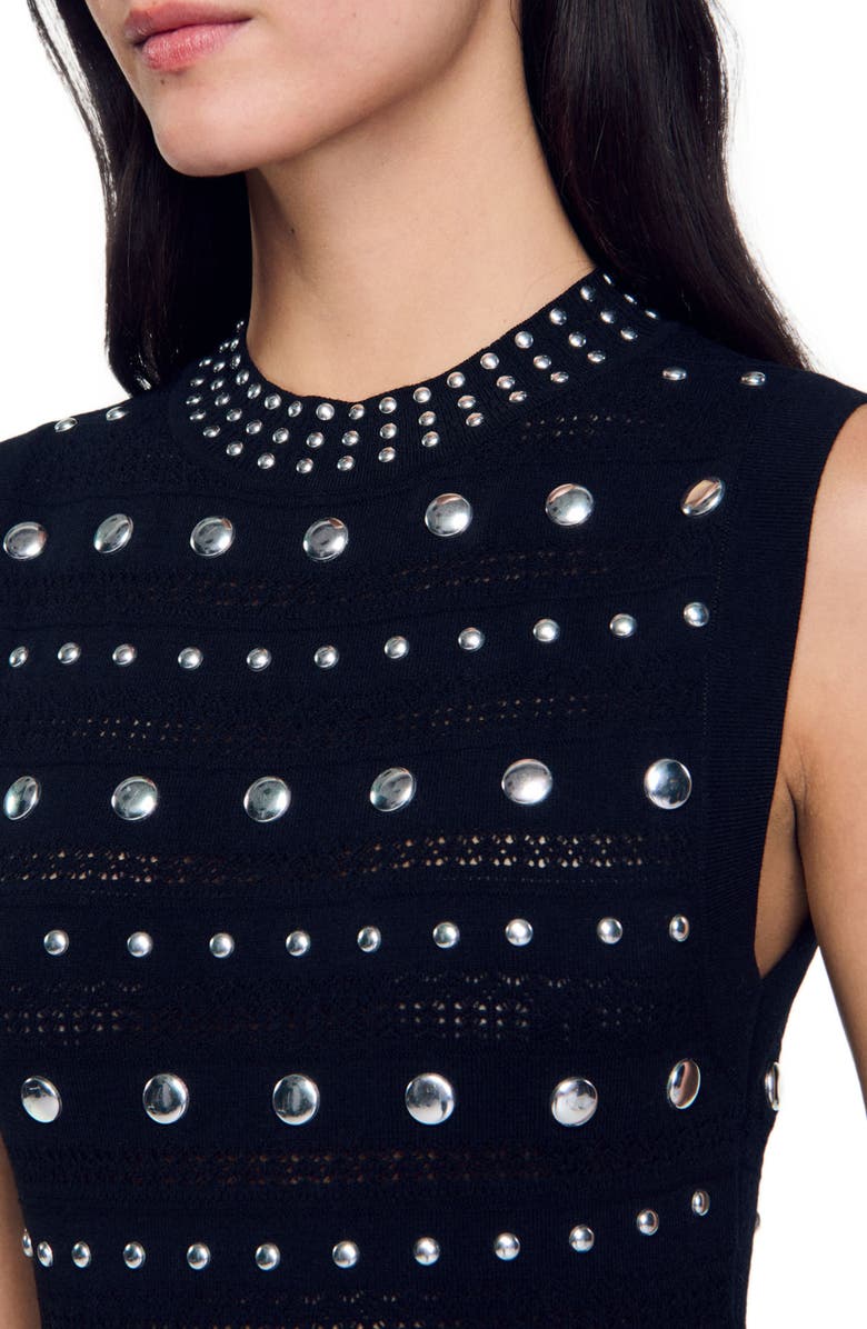 SANDRO Knit maxi dress with studs, Alternate, color,