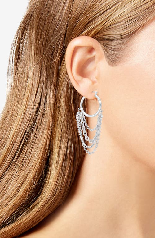 Guess Linear Chain Drop Hoop Earrings In Silver