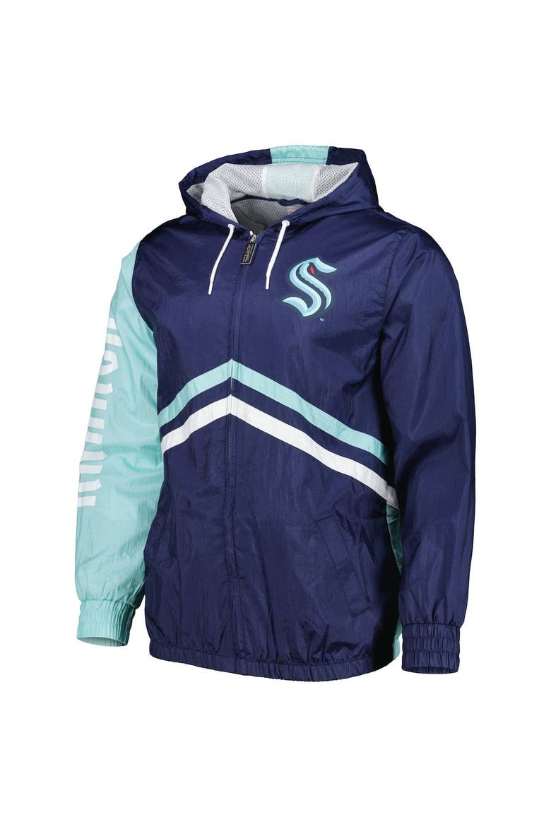Men's Mitchell & Ness Deep Sea Blue Seattle Kraken Undeniable Full-Zip Windbreaker, Alternate, color, Navy