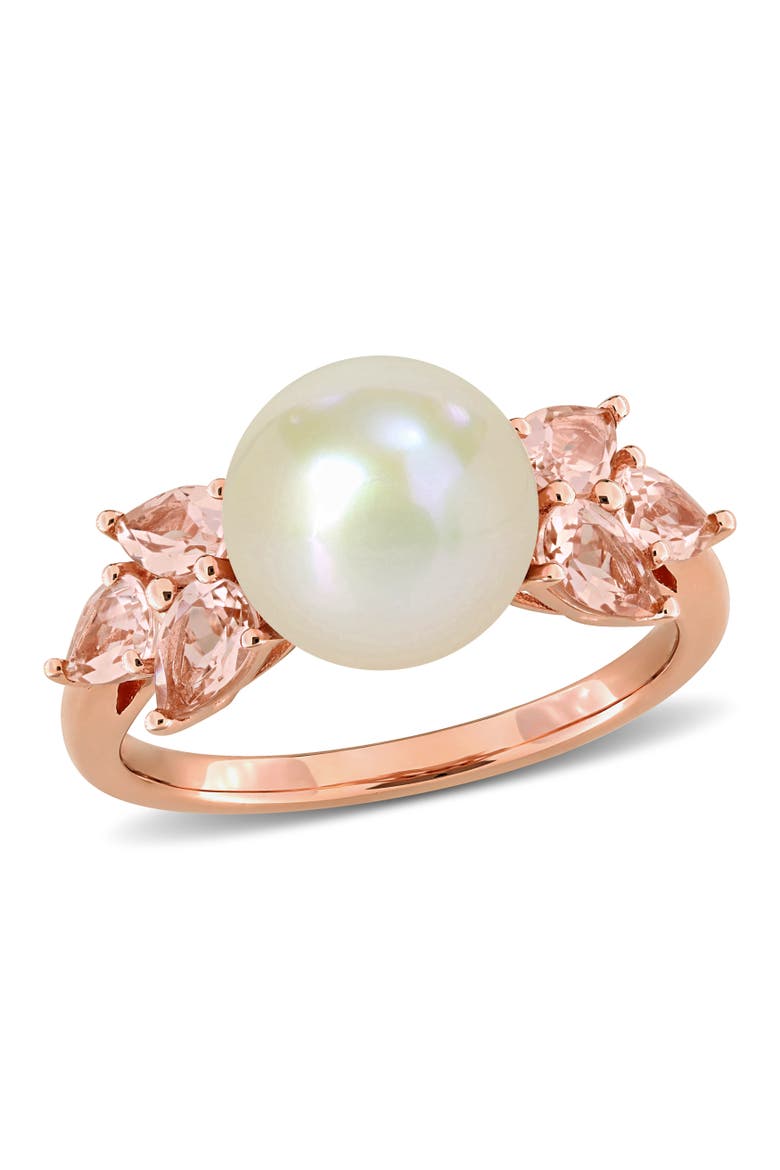 Cultured Pearl & Morganite Cocktail Ring 14k, Main, color, Morganite
