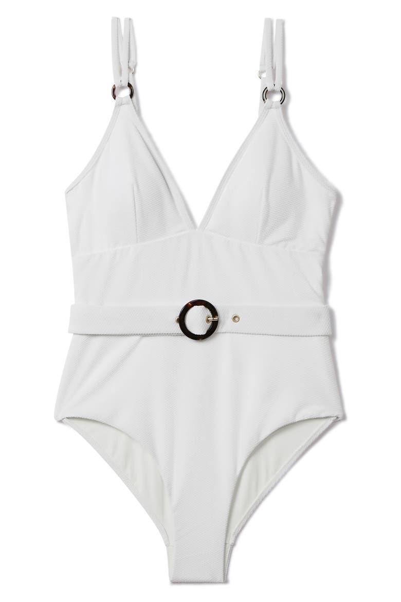 Alora Belted One-Piece Swimsuit, Main, color, WHITE