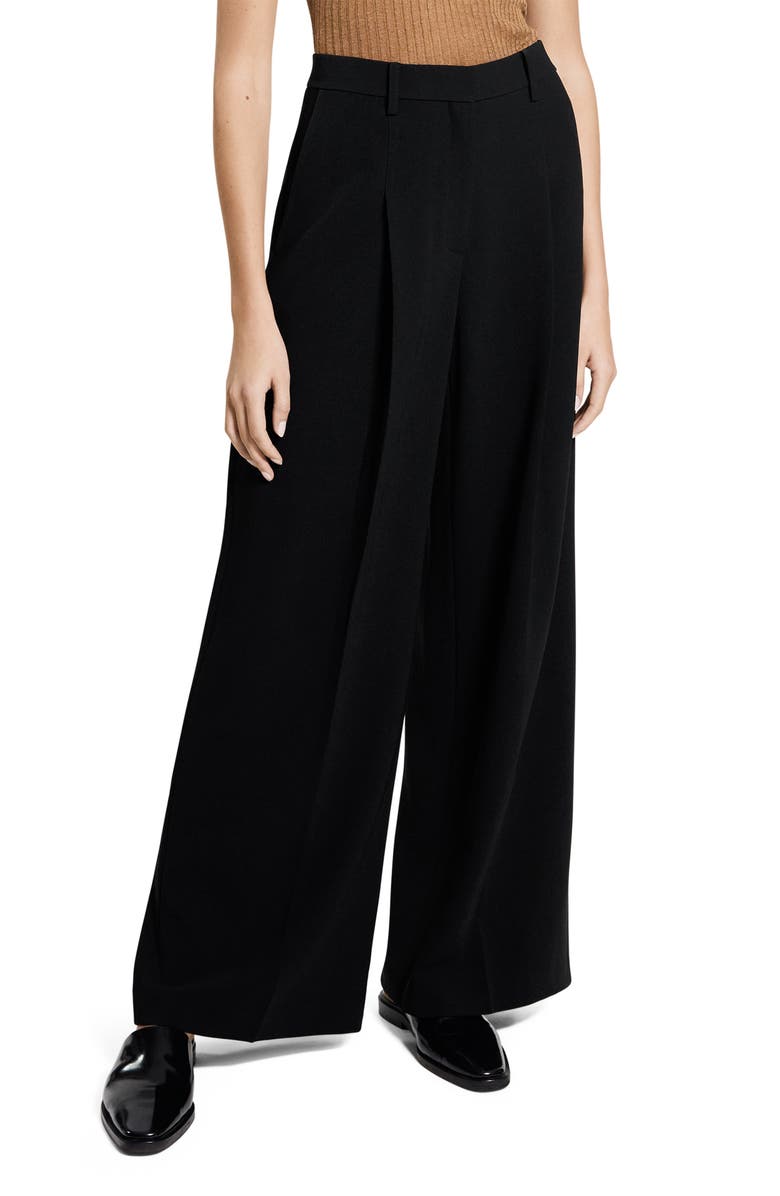 Theory Pleated High Rise Wide Leg Pants, Alternate, color, Black