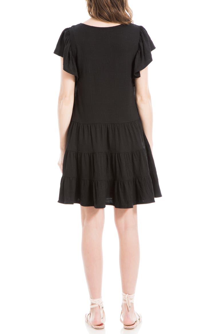 Crochet Trim Tiered Minidress, Alternate, color, BLACK-BLACK