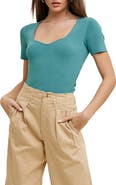 WISHLIST Sweetheart Neck Short Sleeve Ribbed Sweater
