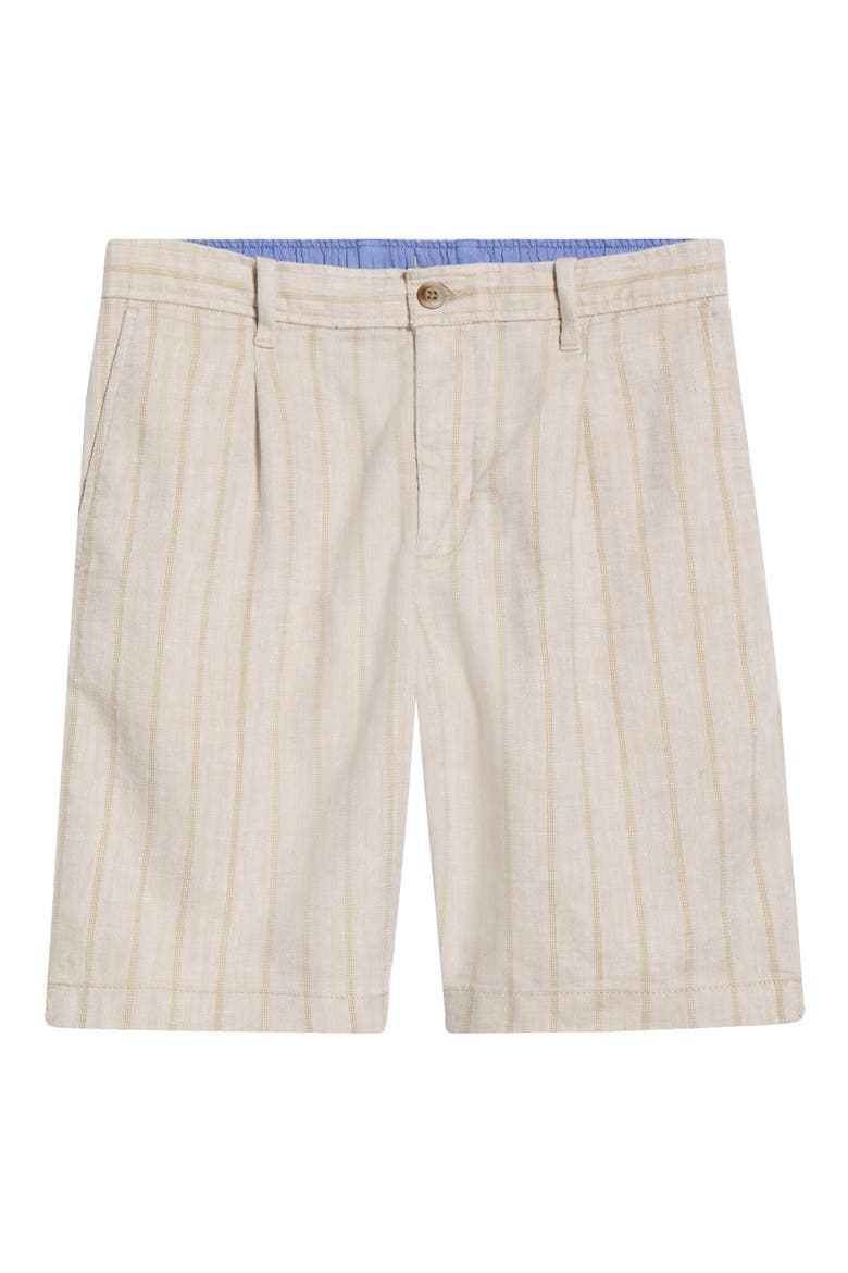 Isla Sands Pleated Stripe Linen Blend Shorts, Alternate, color, STONE KHAKI