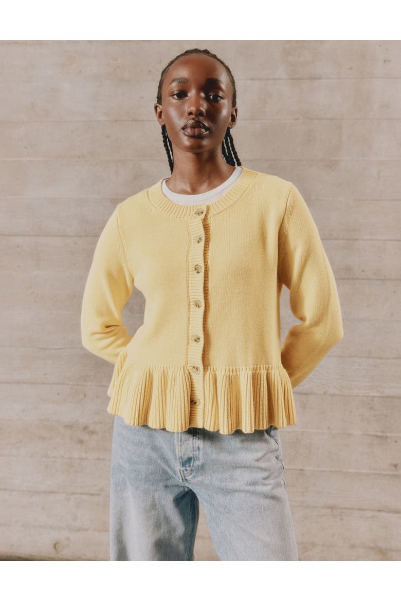 Peplum Cotton Cardigan, Alternate, color, Lemon
