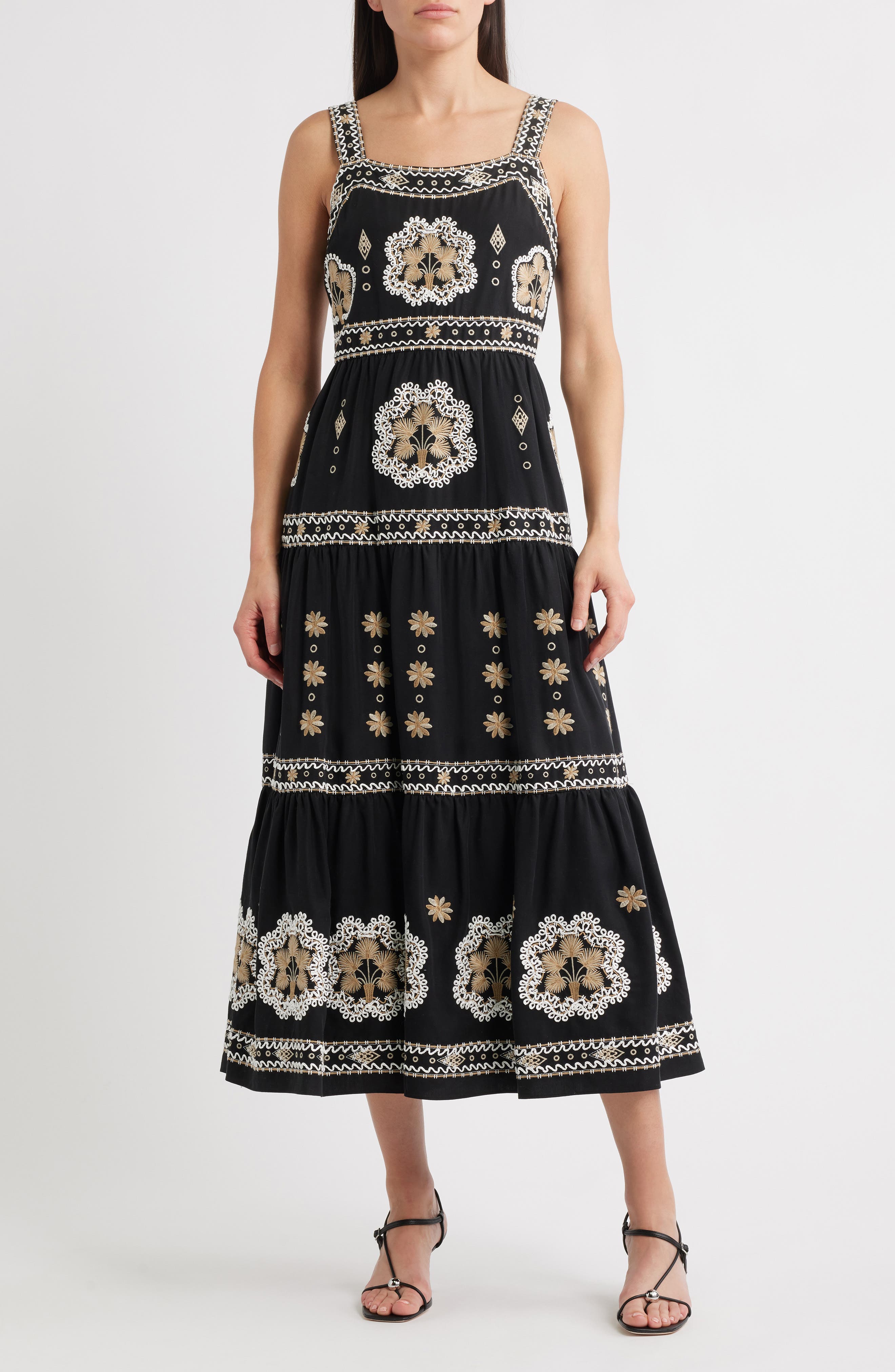 elie tahari smocked waist embroidered tiered maxi dress Awesome Elie Tahari Abstract Floral Tiered Maxi Dress Smocked Waist Sz. L NWT