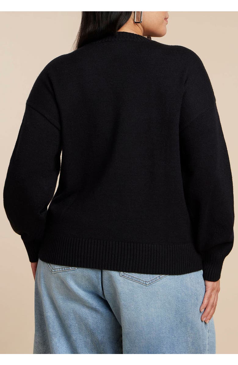 ELOQUII Lace Bow Sweater, Alternate, color, Black