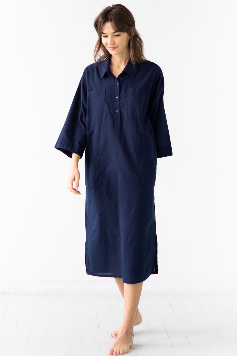 Oversized Button Down Long Shirt, Alternate, color, Navy