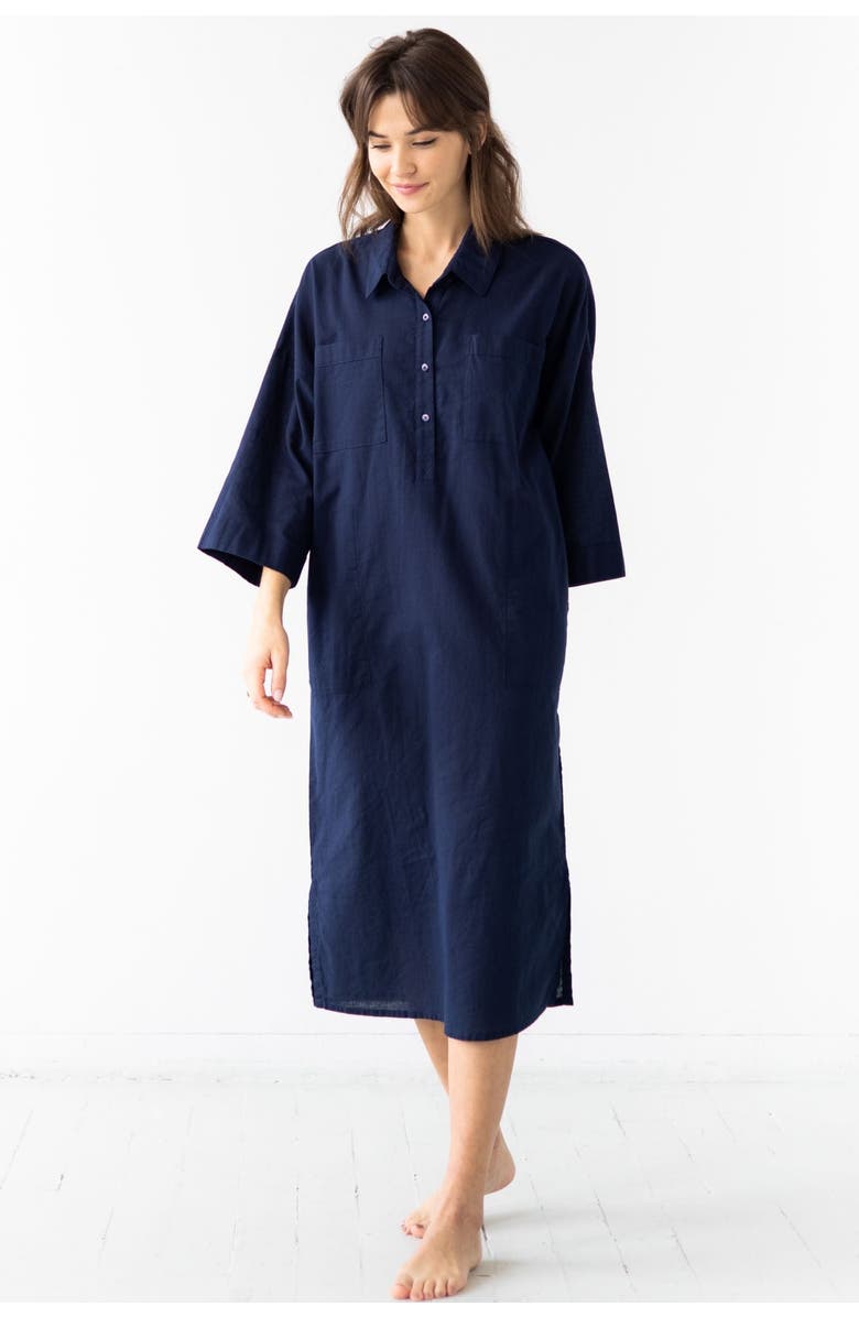 SALUA Oversized Button Down Long Shirt, Alternate, color, Navy